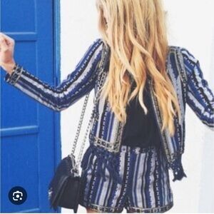 TULAROSA Blue and Black Fringe Jacket XS